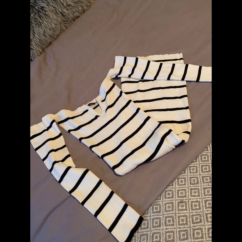Hot & Delicious White and Black Striped Midi Dress